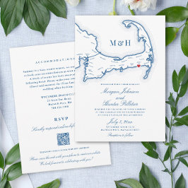 Invitación Boda RSVP de código QR todo en uno de Cape Cod