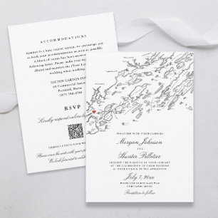 Invitación Boda RSVP de código QR todo en uno de Portland Mai