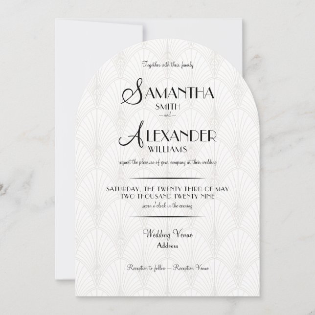 Invitación Boda RSVP de fotografía negra blanca de Art Deco m (Anverso)
