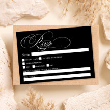 Boda rsvp de la moda de caligrafía negra blanca