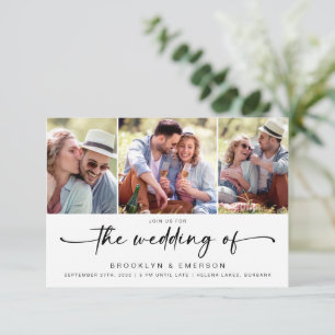 Invitación Boda RSVP de tres fotos de código QR para fotograf