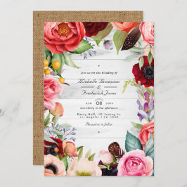 Invitación Boda RSVP del código QR de Boho floral bohemio rus