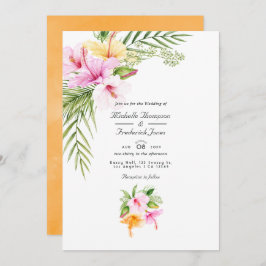 Invitación Boda RSVP del código QR de la playa floral tropica