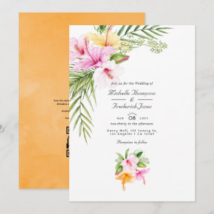 Invitación Boda RSVP del código QR de la playa floral tropica