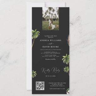 Invitación Boda RSVP del código QR del árbol de palmas tropic