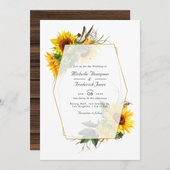 Invitación Boda RSVP del código QR del girasol geométrico rus (Anverso / Reverso)