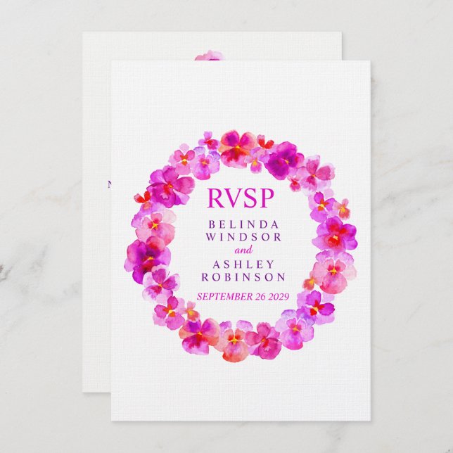 Invitación Boda RSVP floral floral floral pansy rosa (Anverso / Reverso)