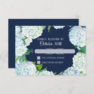 Invitación Boda RSVP Floral White Hydrangea Naval Azul