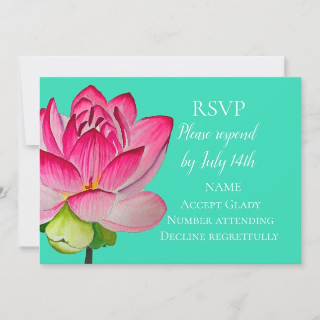 Invitación Boda RSVP loto rosa flor acuarela (Anverso)