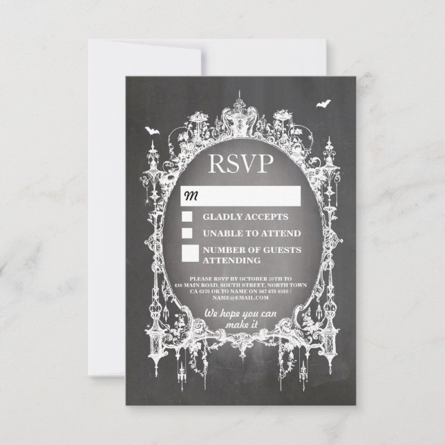 Invitación Boda RSVP Marco gótico Cartas de Halloween Rústica (Anverso)