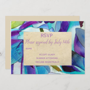 Invitación Boda RSVP Orquídeas azul púrpura arte rústico