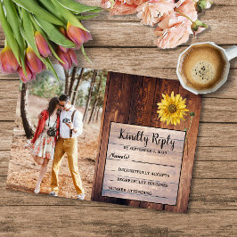 Invitación Boda RSVP, país de foto de girasol de madera rusa