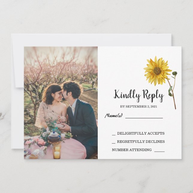 Invitación Boda RSVP, país de foto floral de girasol ruso (Anverso)