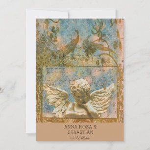 Invitación *~ Boda RSVP Peacock Vintage QR AR24