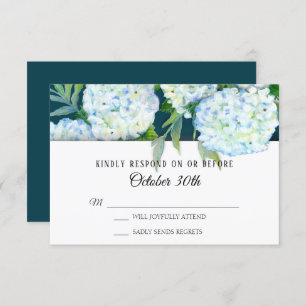 Invitación Boda RSVP Pintado Hidrangeas Blancas Peacock Azul