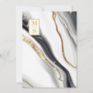 Invitación *~ Boda RSVP QR de Agate de Mármol BLANCO NEGRO AR