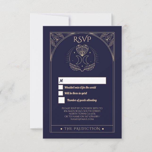 Invitación Boda RSVP Tarot Moon Stars Hearts Responder Card (Anverso)