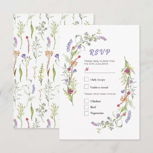 Invitación Boda RSVP Wildflowers Floral Ditsy (Anverso / Reverso)