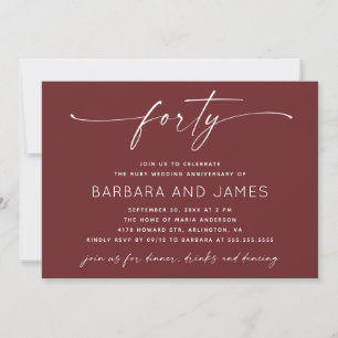 Invitación Boda Rubí Rojo Vino Intenso. Foto 40 Aniversario