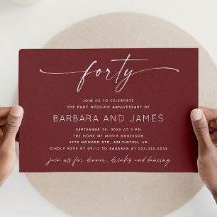 Invitación Boda Rubí Rojo Vino Intenso. Foto 40 Aniversario