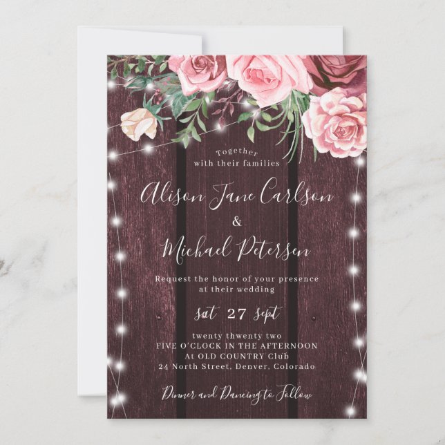 Invitación Boda rubio de granero de madera de grano (Anverso)