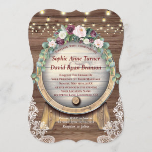 Invitación Boda Rubor Burgundy Floral Wine Barrel Lace