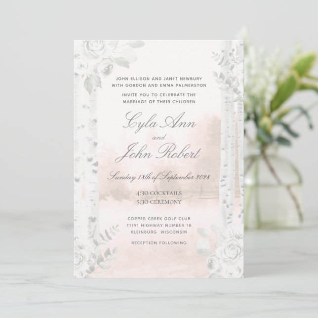 Invitación Boda Rubor de Birch Tree Forest (Anverso de pie)