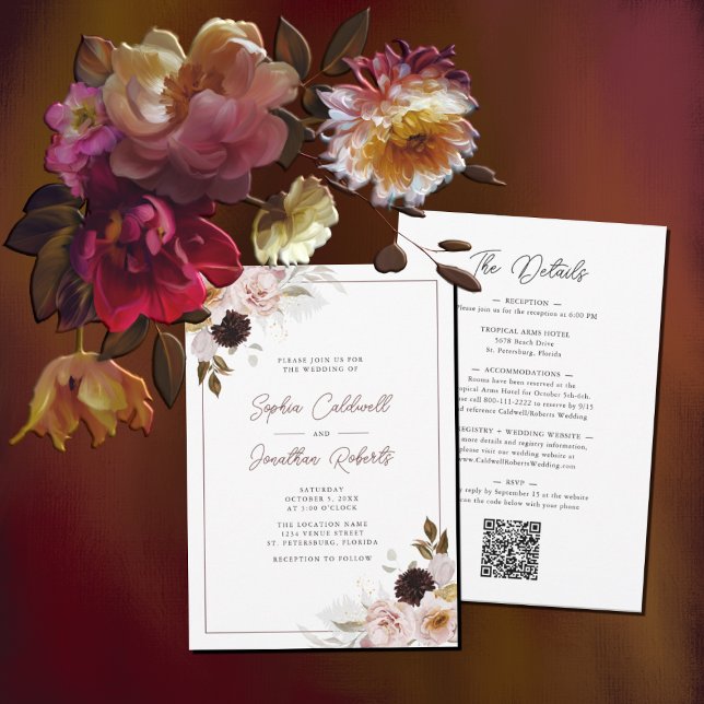 Invitación Boda Rubor de rosas rosas rosas rosas todo en uno  (Subido por el creador)
