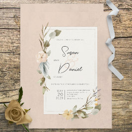 Invitación Boda Rubor del marco floral de Boho seco