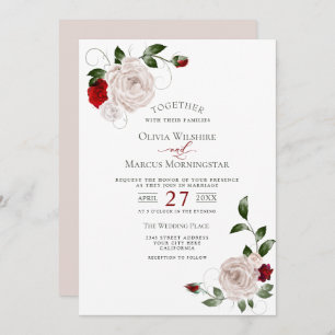 Invitación Boda Rubor Dusty Rosa y Cabernet Floral