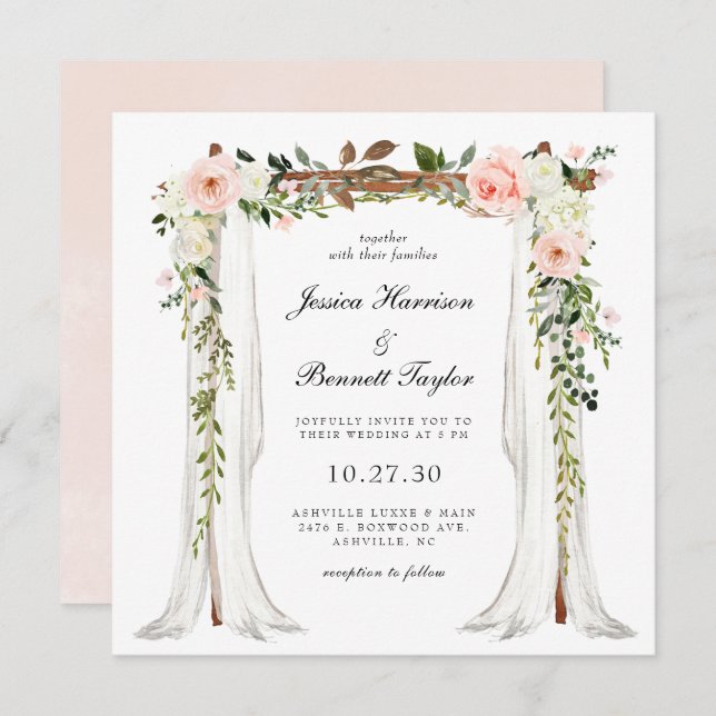 Invitación Boda Rubor Floral Canopy (Anverso / Reverso)