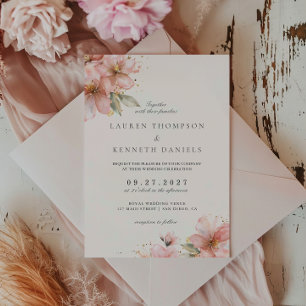 Invitación Boda Rubor Floral Elegante de guiones color rosa