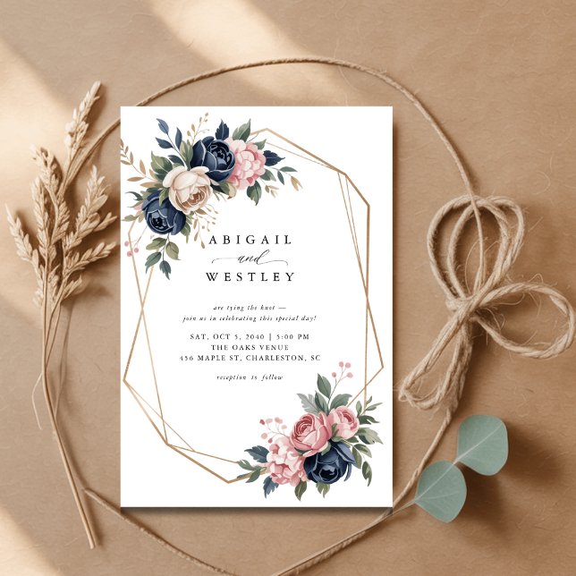 Invitación Boda Rubor Floral Geométrico Elegante Script de Ma (Subido por el creador)