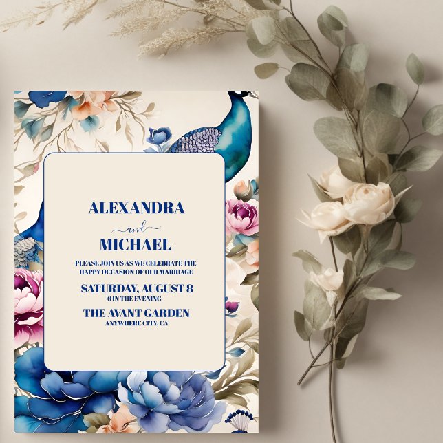 Invitación Boda Rubor Floral Peacock Chinoiserie (Subido por el creador)