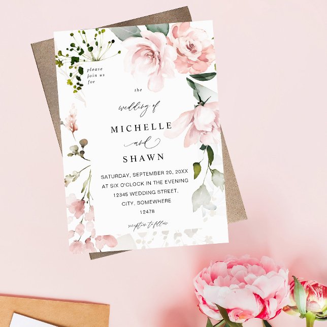 Invitación Boda Rubor Floral rosa y eucalipto 2B (Subido por el creador)