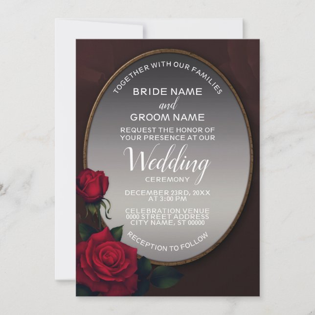 Invitación Boda Rubor Floral Silver Gray Mirror (Anverso)
