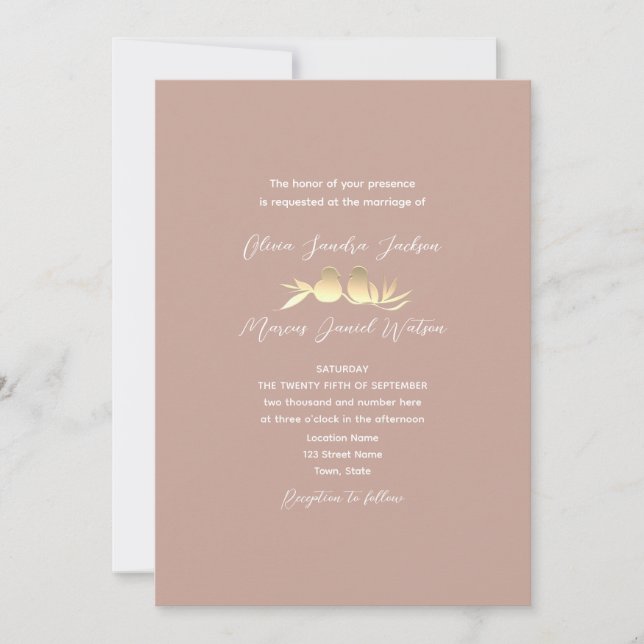 Invitación Boda Rubor Gold Lovebirds (Anverso)