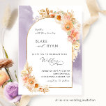 Invitación Boda Rubor Lavender de arca floral elegante  I<br><div class="desc">Deléitese con esta elegante invitación de Boda, que incluye los detalles de su boda en un exquisito arco con detalles florales en una hermosa mezcla de melocotón, tonos rosa rubor, crema y champán, y delicada y suave mancha de agua de lavanda en cascada detrás. Opción de cambiar "junto con sus...</div>