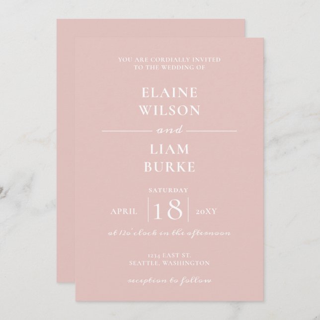 Invitación Boda Rubor Minimalista simple y moderno (Anverso / Reverso)