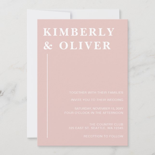 Invitación Boda Rubor mínimo simple y moderno (Anverso)