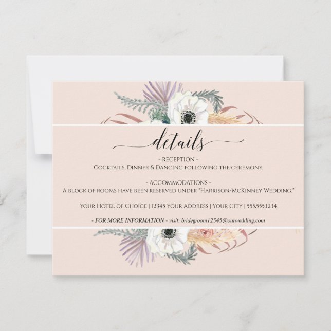 Invitación Boda Rubor Pampas Grass White Floral (Anverso)