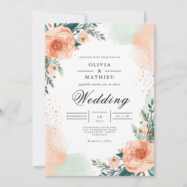 Invitación Boda Rubor Peach Floral Elegance (Anverso)