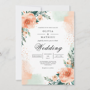 Invitación Boda Rubor Peach Floral Elegance