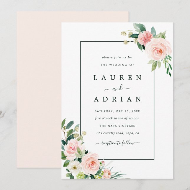 Invitación Boda Rubor Pink Bloom (Anverso / Reverso)