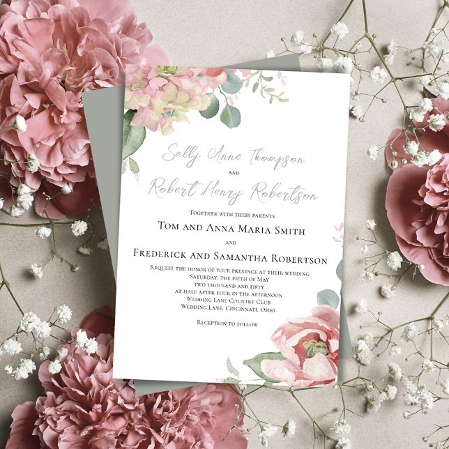 Invitación Boda Rubor Pink Floral Classic (Floral watercolor blush pink roses wedding invitations. )