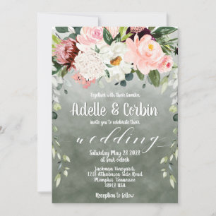 Invitación Boda Rubor Pink Garden Sage Green White Font