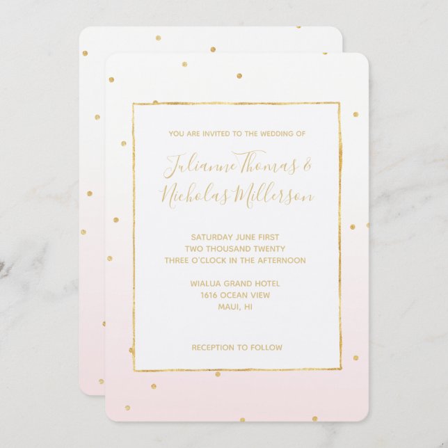 Invitación Boda Rubor Pink Gold Confetti Sparkle Ombre (Anverso / Reverso)