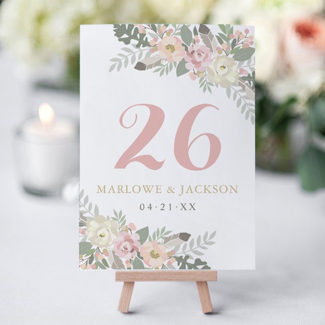 Invitación Boda Rubor Pink Gold Floral Boho Número de tabla (Subido por el creador)