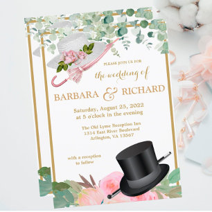 Invitación Boda Rubor Pink Gold Romantic Floral QR