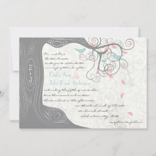 Invitación Boda Rubor Pink Pastel Mint y Gray Lovebird